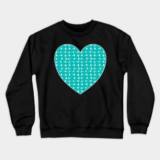Hearts of teal. Teal, turquoise, aqua blue hearts with small white cross pattern. Crewneck Sweatshirt